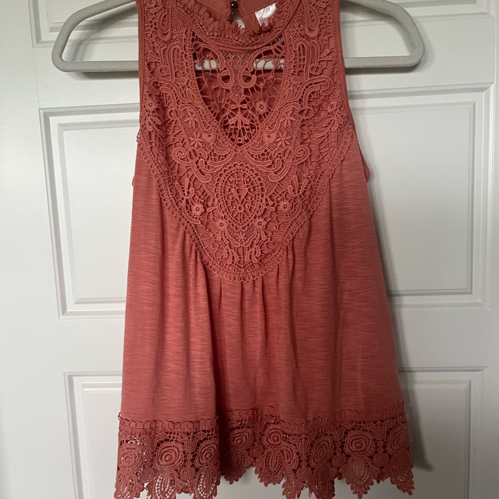 No Boundaries Orange Lace Sleeveless Tank Top